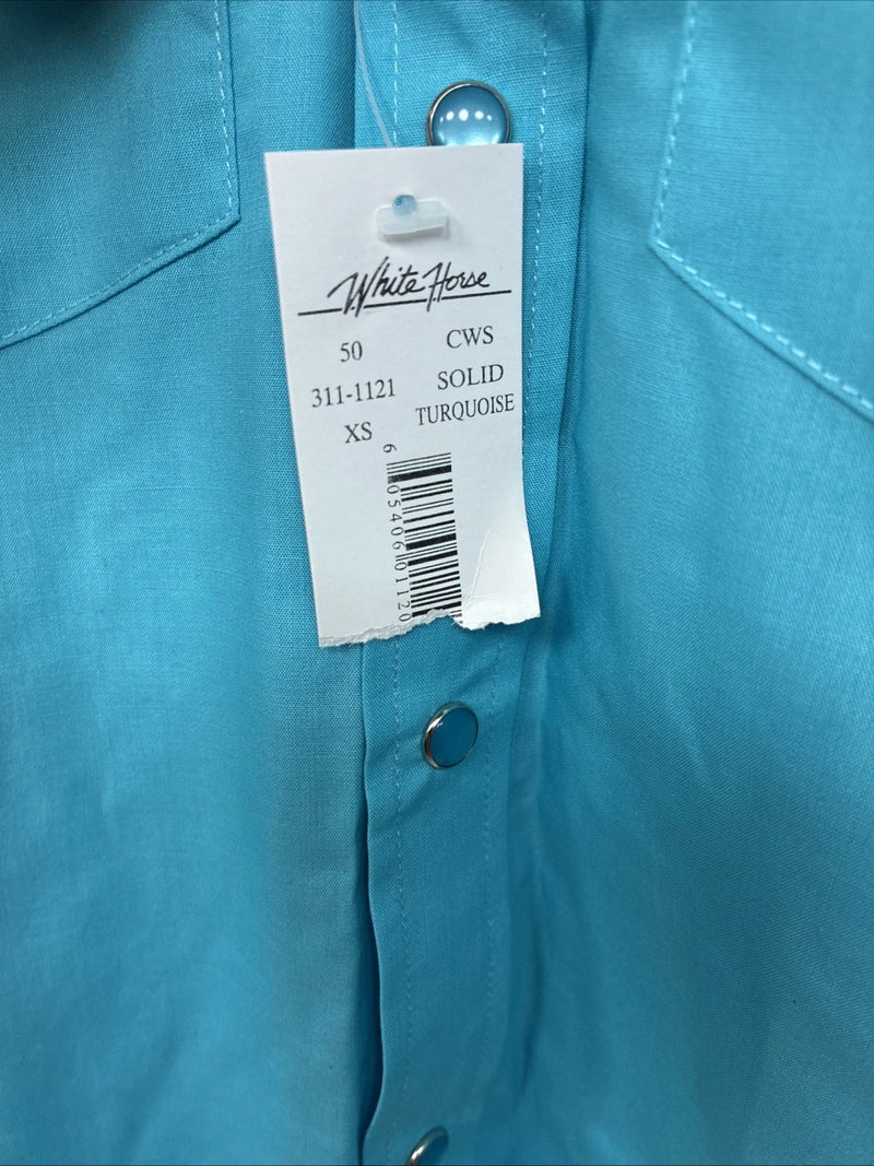 New Kids White Horse Blue Long Sleeve Pearl Snap Size XS DD-144