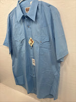 New Men’s ELY Cattleman Blue Simple Short Sleeve Pearl Snap 16.5 Large M-50