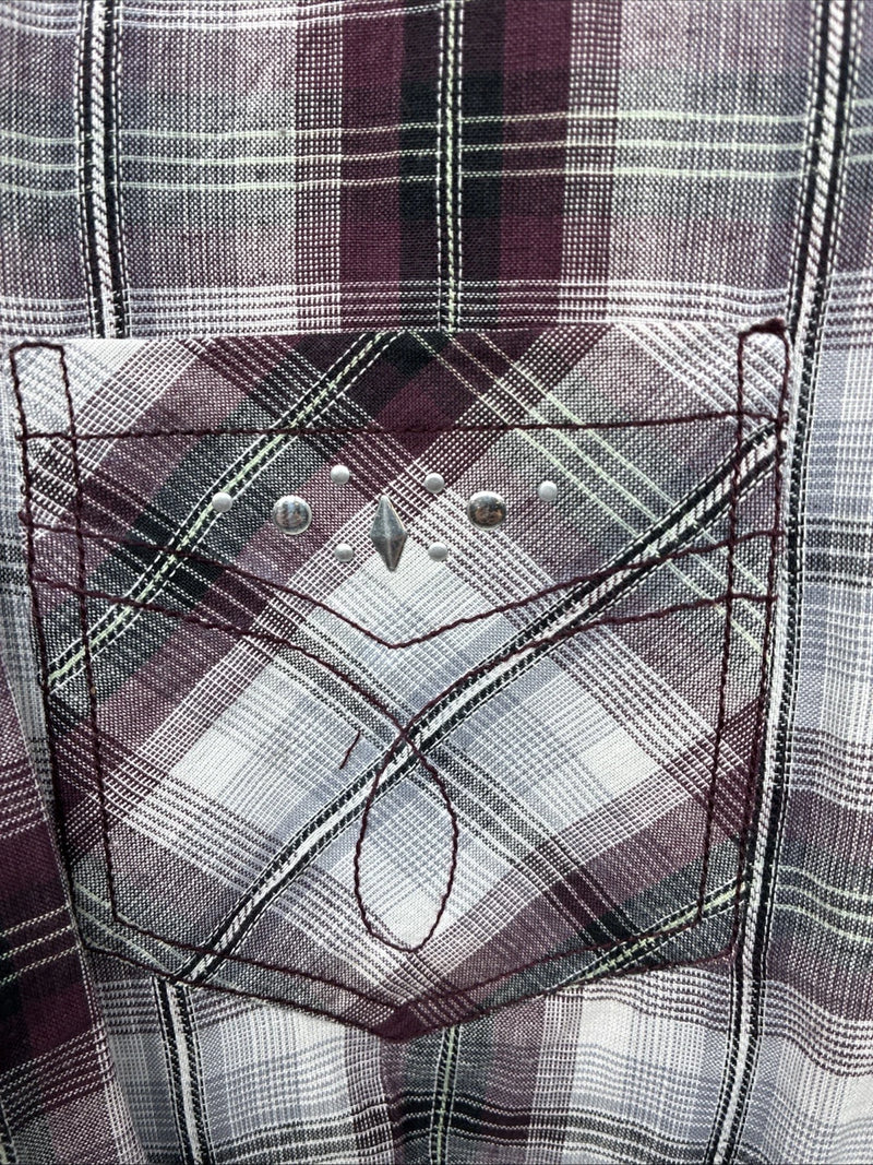 New Women’s Cumberland Purple Plaid Long Sleeve Pearl Snap 2XL GG-24