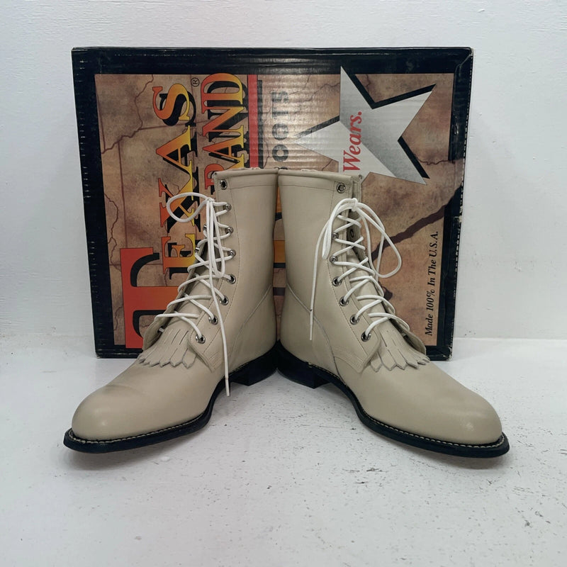 New Women’s Cream Lace Up Texas Brand Cowboy Boots. 4469 10 M. 15-151