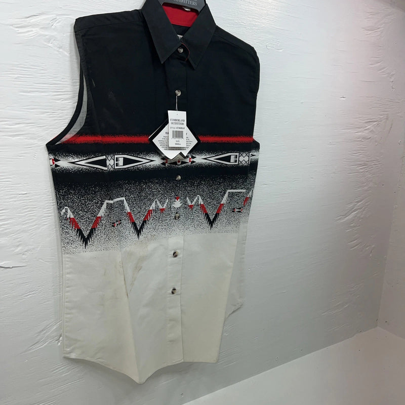 New Men’s Cumberland Outfitters Black White Red Sleeveless Button Up Small B-53