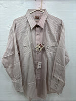 New Men’s ELY Cattleman Pink Stripe Long Sleeve Pearl Snap 17.5 XL O-62