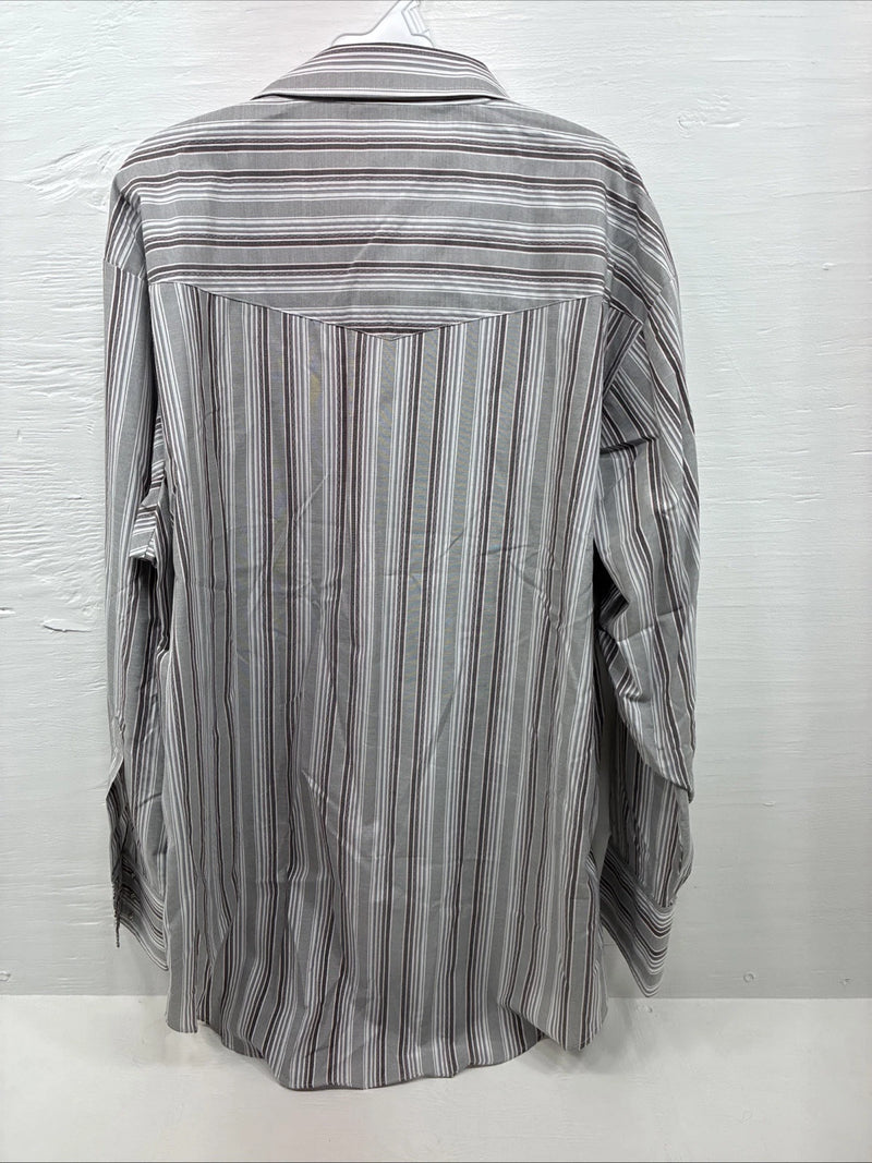 New Men’s ELY Cattleman Gray Stripe Long Sleeve Pearl Snap 18.5 X 35 2XL F-75