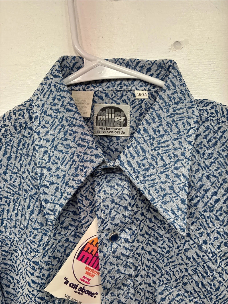 New Men’s Miller Blue Deigned Long Sleeve Pearl Snap 15 Medium II-104