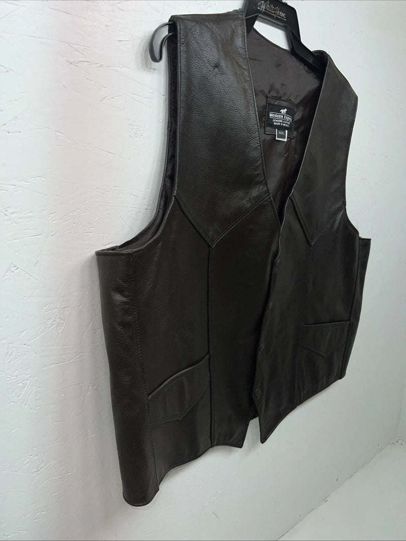New Western Express Men’s Brown Leather 3XL Vest QQ-23