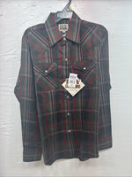 New Kids ELY Cattleman Green Red Plaid Long Sleeve Pearl Snap Large DD-30