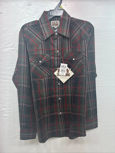 New Kids ELY Cattleman Green Red Plaid Long Sleeve Pearl Snap Large DD-30
