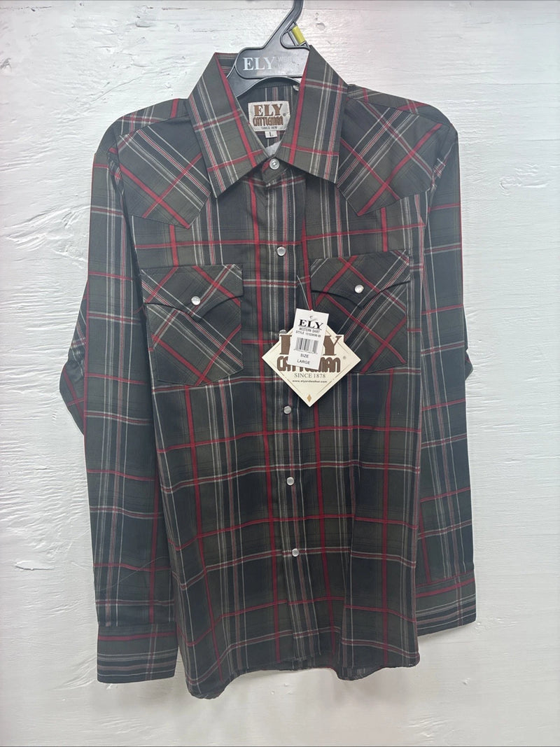 New Kids ELY Cattleman Green Red Plaid Long Sleeve Pearl Snap Large DD-30