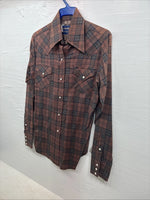 New Kids Panhandle Slim Brown plaid Long Sleeve Pearl Snap Size 12 CC-82