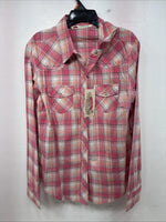 New Women’s Cumberland Pink Plaid Long Sleeve Pearl Snap Medium KK-109