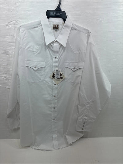 New Men’s ELY Cattleman White Long Sleeve Pearl Snap 19.5 2XL F-56