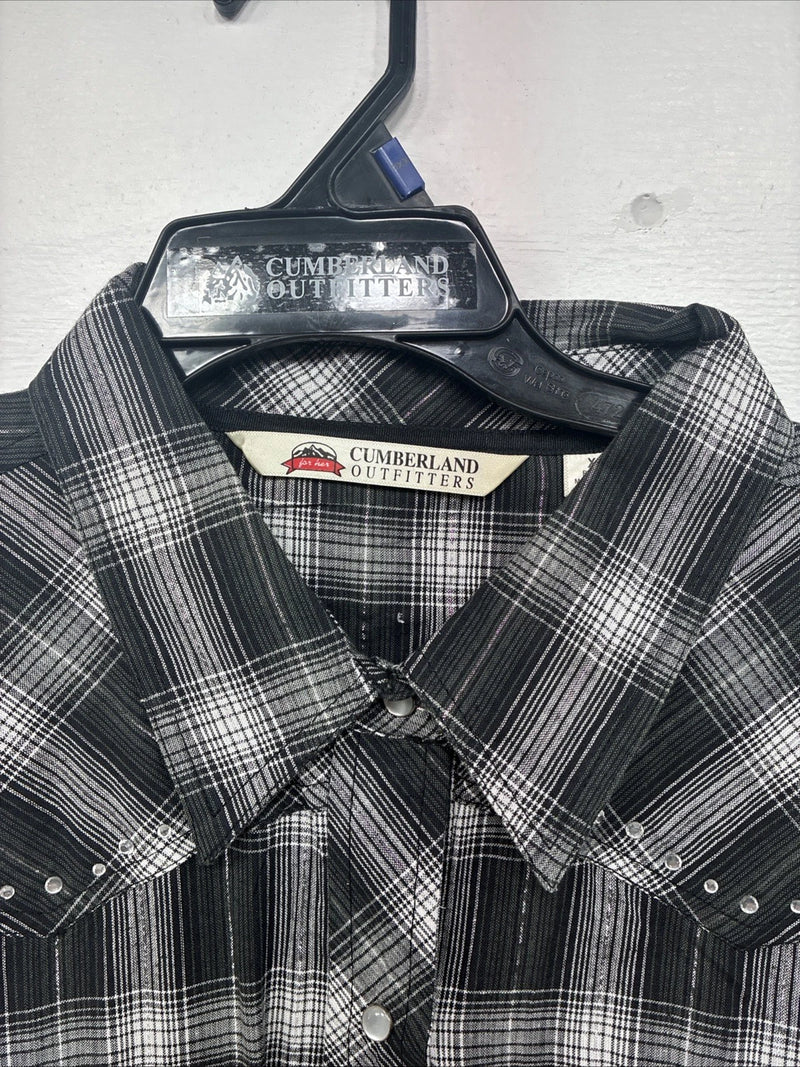New Women’s Cumberland Black Plaid Long Sleeve Pearl Snap 2XL GG-12