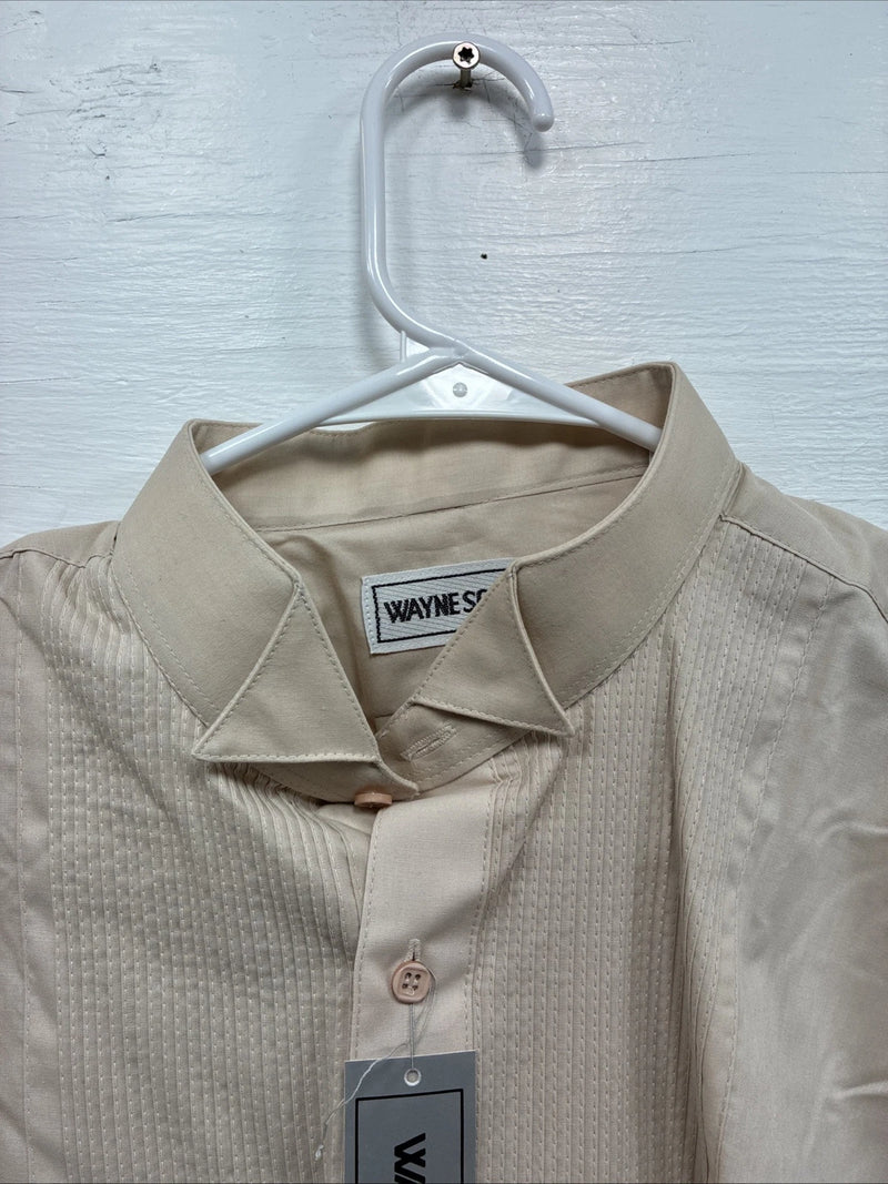 New Men’s WAYNE SCOTT Beige Long Sleeve Button Up Large F-71