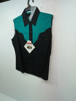 New Women’s Black Blue Cumberland Outfitters Sleeveless Button Up Shirt M 3B-43