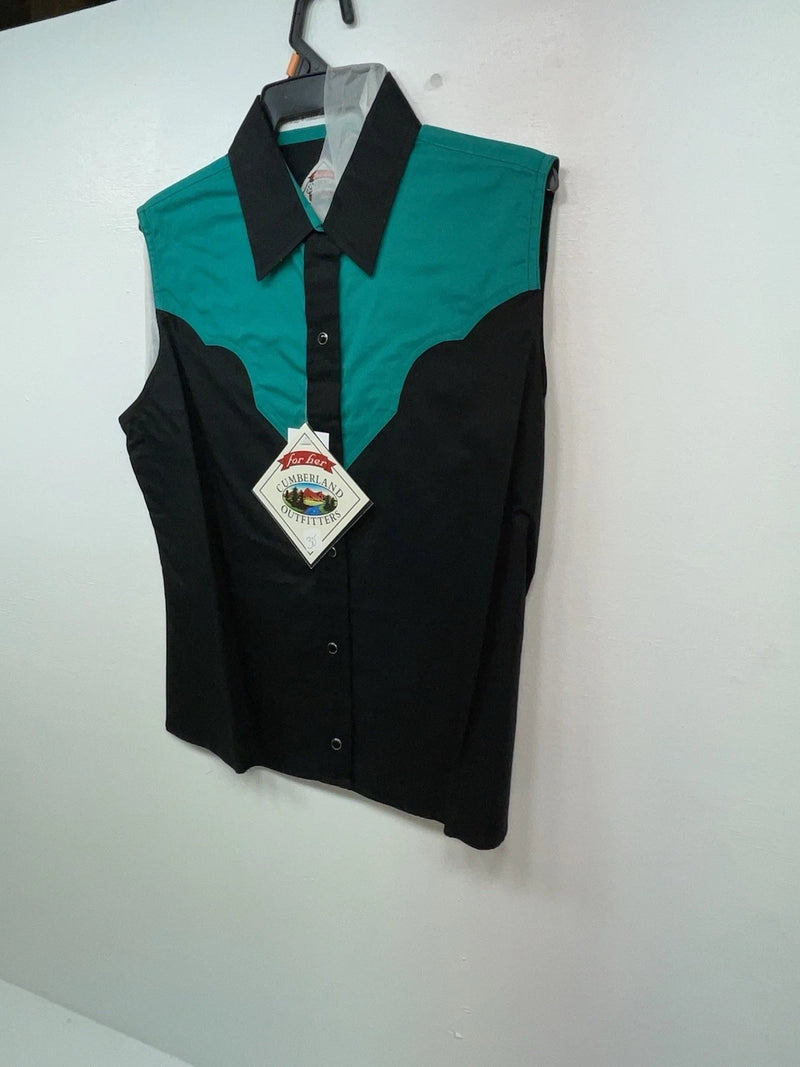 New Women’s Black Blue Cumberland Outfitters Sleeveless Button Up Shirt M 3B-43