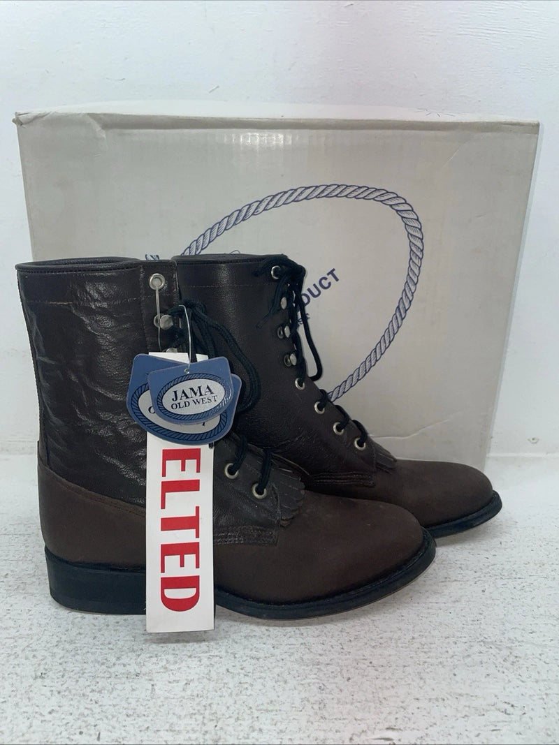 New Youth Brown Lace Up Old West Cowboy Boots. 5148 G 4. 22-61