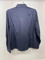 New Girls White Horse Blue Star Design Long Sleeve Pearl Snap Large CC-73