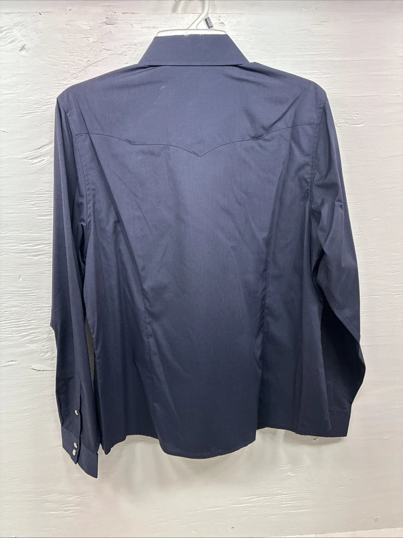 New Girls White Horse Blue Star Design Long Sleeve Pearl Snap Large CC-73