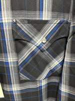 New Men’s ELY Cattleman Black Blue Flannel Long Sleeve Pearl Snap 4XL Tall E-88