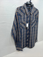 New men’s ELY 1878 Blue Flannel Long Sleeve Pearl Snap 2XL F-65