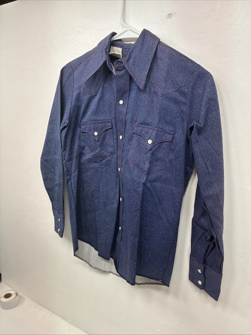 New Kids Tem Tex Blue Jean Long Sleeve Pearl Snap Size 12 LL-3