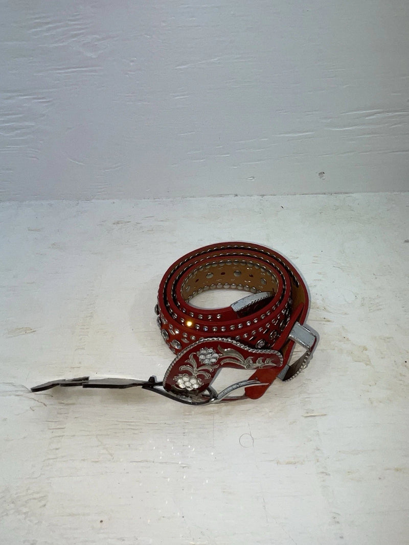 New Red Genuine Leather Nocona Silver Bling M Belt #N3432604 Z-101