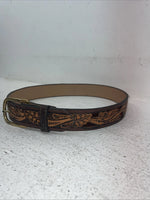New Brown Genuine Leather Longhorn Tooled 30” Belt #82837 Z-13