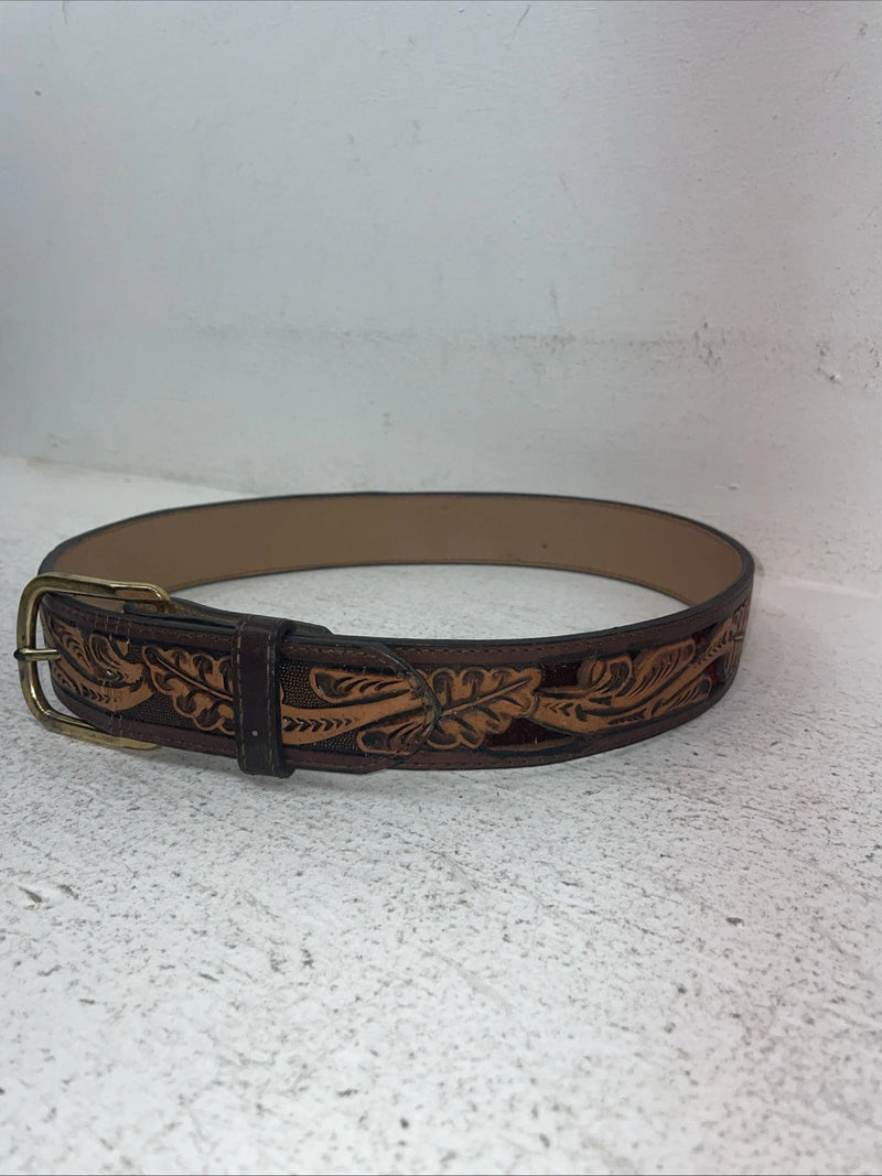 New Brown Genuine Leather Longhorn Tooled 30” Belt #82837 Z-13