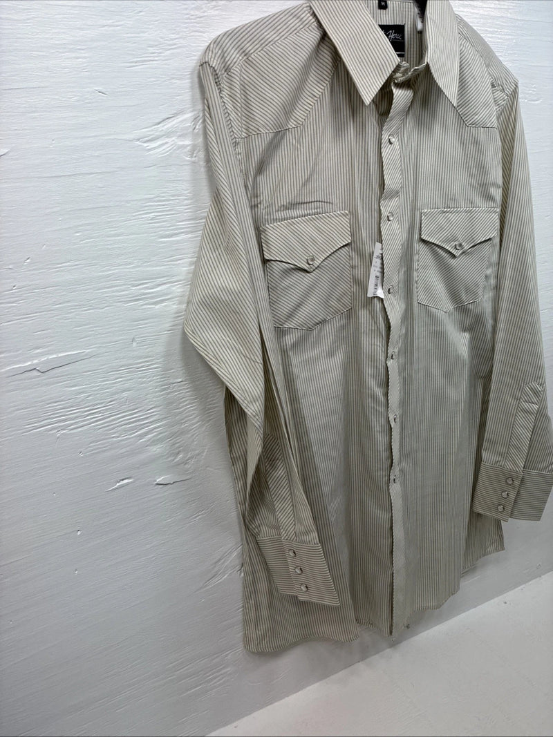 New Men’s White Horse Yellow stripe Long Sleeve Pearl Snap Medium K-47