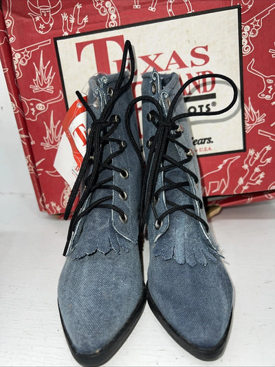New Children’s Blue Denim Lace Up Cowboy Texas Brand Boots. 9 D. 24-41
