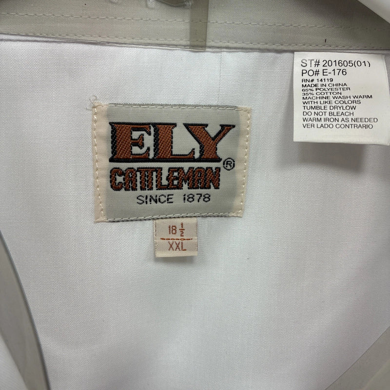 New Men’s ELY Cattleman White Simple Short Sleeve Pearl Snap 18.5 2XL F-83