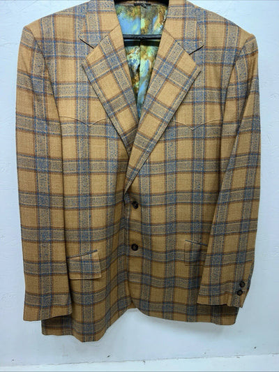 New Term-Tex Orange Plaid Suit Jacket 44R #11963 Y-602