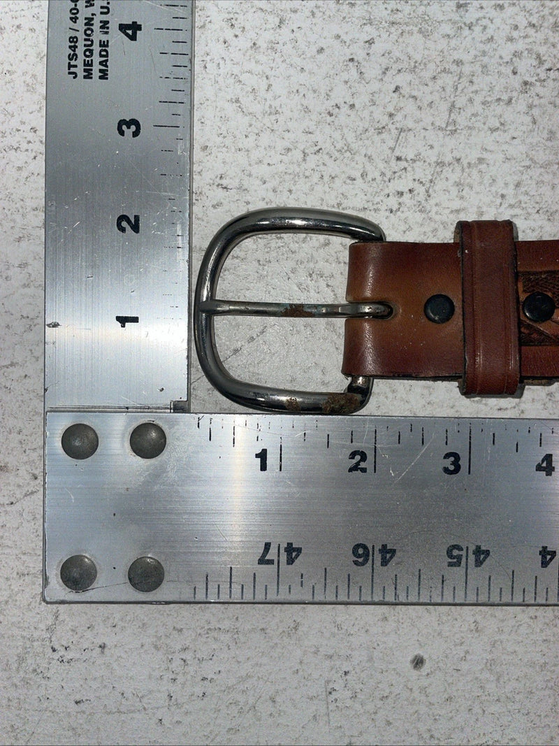 New Brown Genuine Leather Chambers Tooled Belt 34” #6551 Z-8 