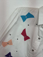 New Women’s H Bar C White Deigned Long Sleeve Pearl Snap Size 10 KK-32