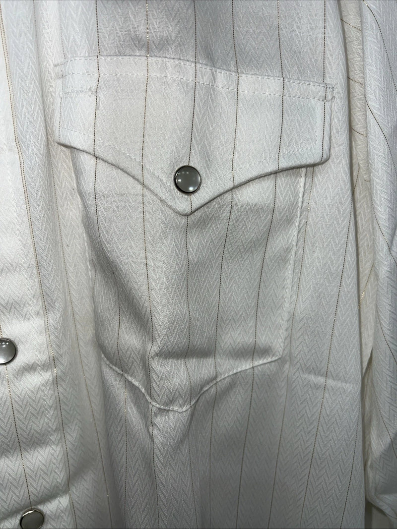 New Men’s HbarC Ranchwear White Gold Long Sleeve Pearl Snap Shirt 17x34 XL P-80