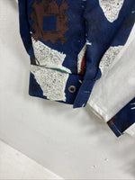 New Men’s Cowboy Threads Blue White Design Long Sleeve Button Up Small DD-101