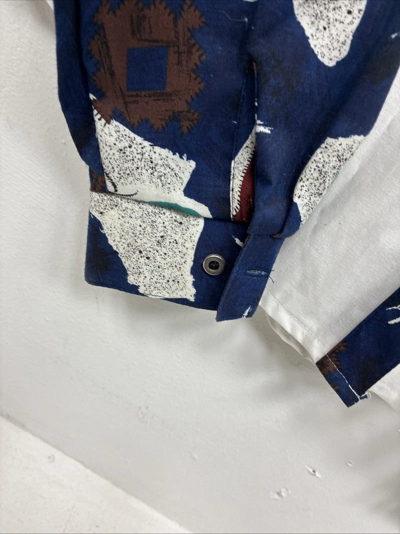 New Men’s Cowboy Threads Blue White Design Long Sleeve Button Up Small DD-101