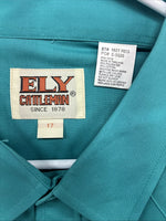 New Men’s ELY Cattleman Teal Short Sleeve Pearl Snap 17 XL M-41