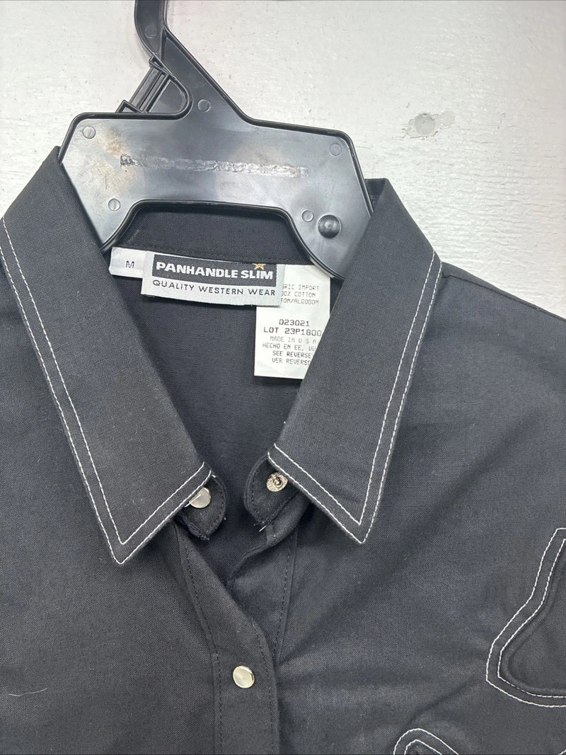 New Women’s Panhandle Slim Black Short Sleeve Pearl Snap Medium KK-106