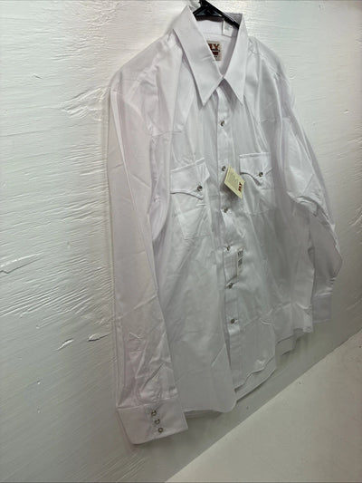 New Men’s ELY Cattleman Western White Long Sleeve Pearl Snap 17 X 35 XL V-46