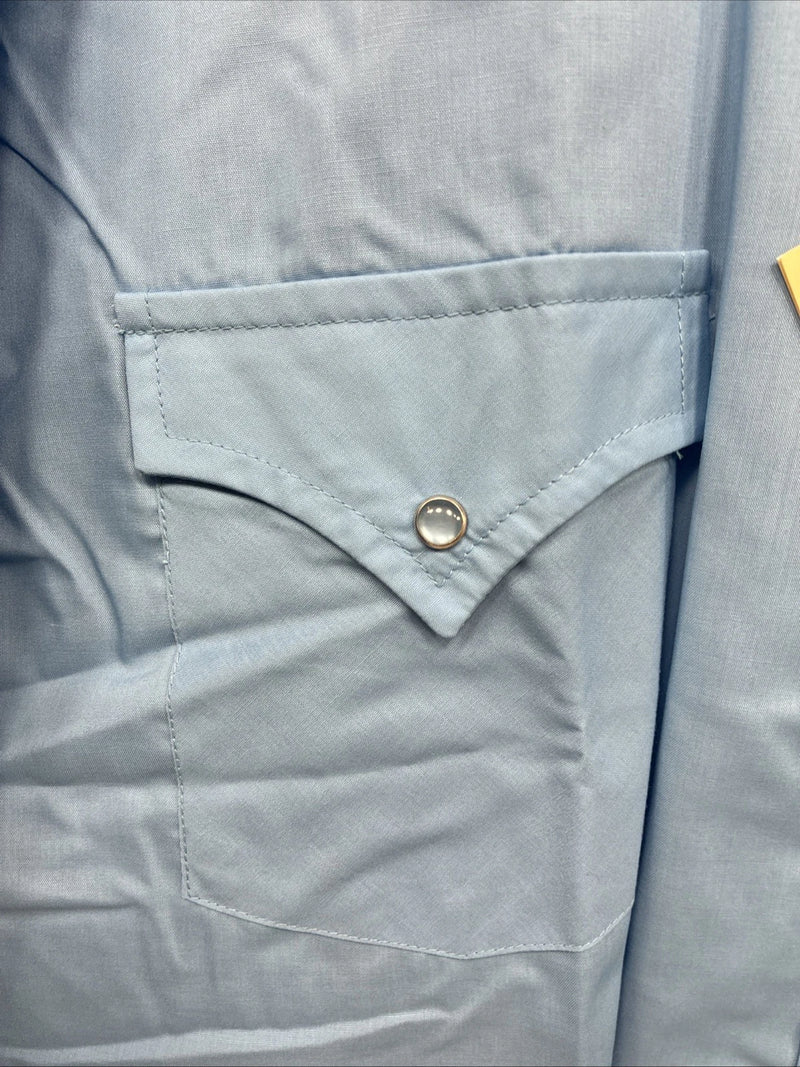 New Men’s ELY Cattleman Blue Short Sleeve Pearl Snap 18.5 X 35 2XL CC-12