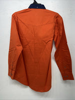 New Men’s Wrangler Orange Denim Collar Long Sleeve Button Up Small A-195