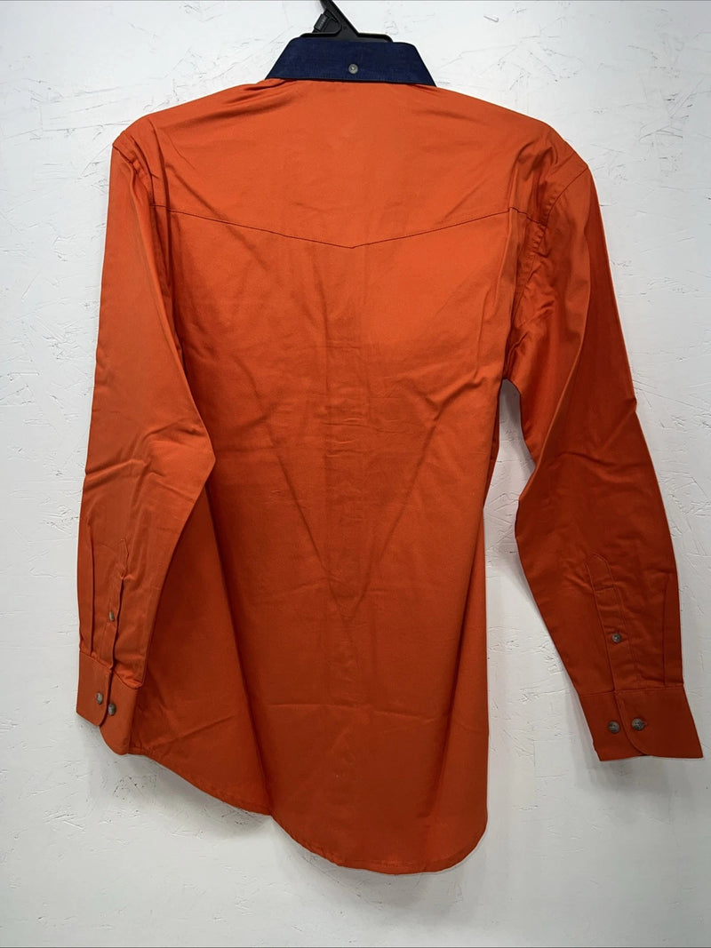 New Men’s Wrangler Orange Denim Collar Long Sleeve Button Up Small A-195