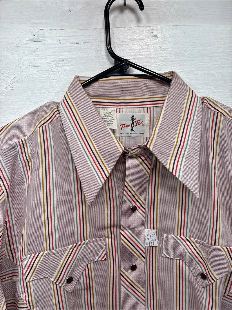 New Men’s Tem Tex Pink Stripe Long Sleeve Pearl Snap 16.5 X 35 Large R-32