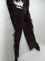 NOS Brown Show Chaps With Fringe Large Adjustable Waist 45” I-62
