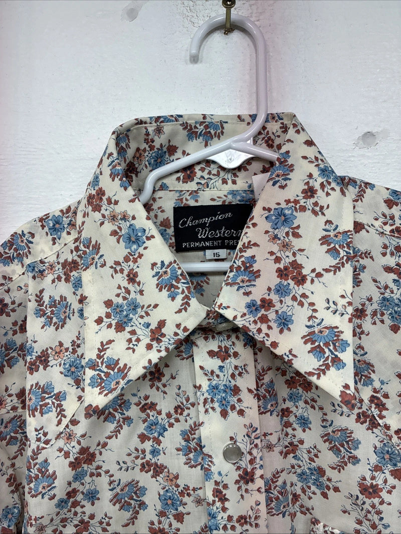 New Women’s Champion Western Floral Long Sleeve Pearl Snap Size 15 KK-120
