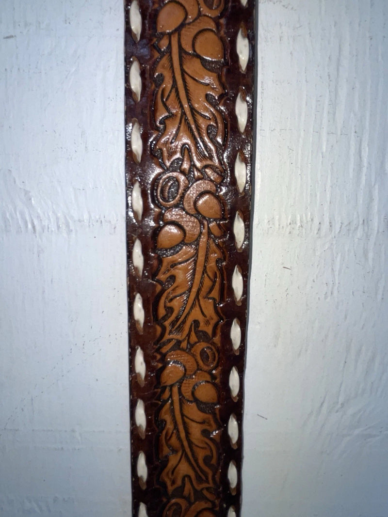 New Brown Genuine Leather Tooled And Weaved 32” Belt #78000 JJ-2