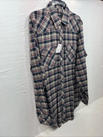New Men’s White Horse Brown Blue Plaid Long Sleeve Pearl Snap Large Tall X-74
