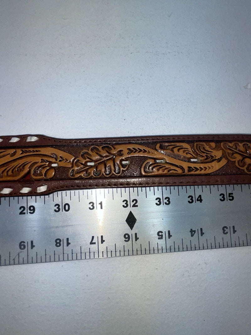 New Brown Genuine Leather Longhorn Tooled 32” Belt #82828 Z-92
