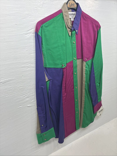 New Men’s San Angelo Multicolor Design Long Sleeve Button Up Large V-76